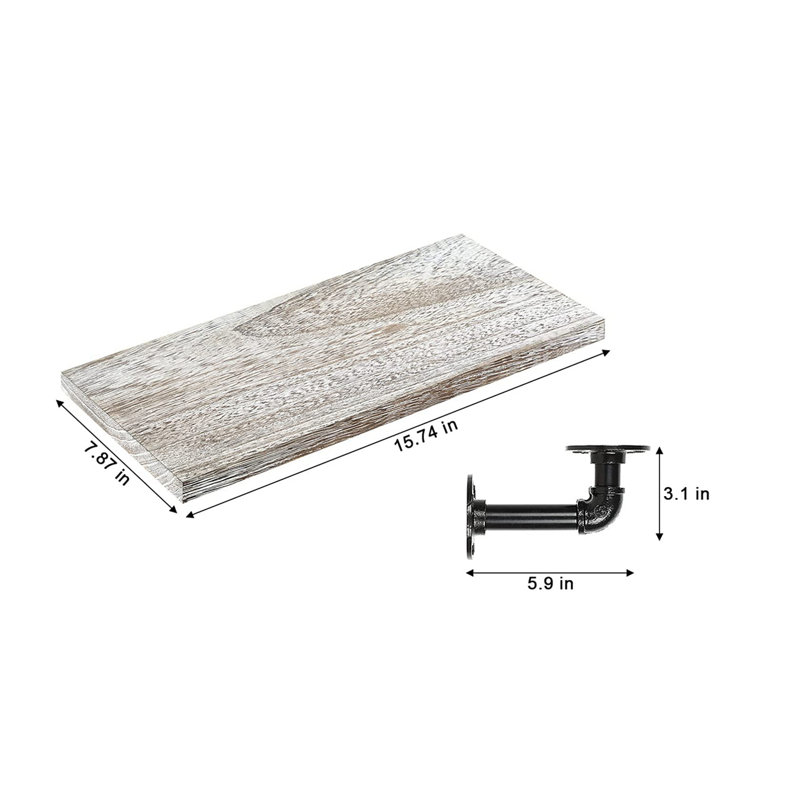 Ensemble de 2 tablettes flottantes rustiques blanches pour le salon, la cuisine, le couloir et le bureau, Gris rustique