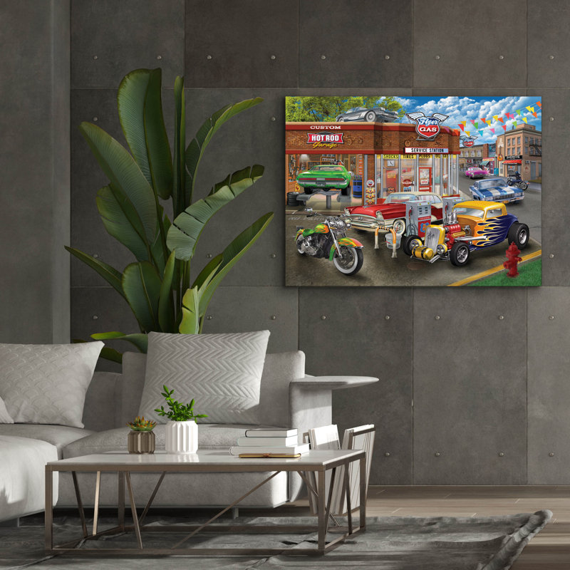 «Hot Rod Garage» par Bigelow, Ophelia & Co., art mural sur toile, 54 po x 40 po, H 40 po x l 54 po x P 1,5 po