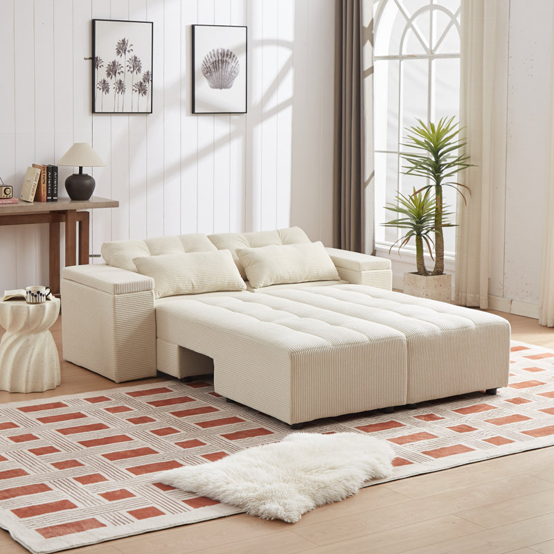 Modern Sofa Convertible 3 1 Sleeper Sofa And Sectional Sofa With 4 Storage Space For Living Room,Corduroy Couch With 4 Pillows,Corduroy