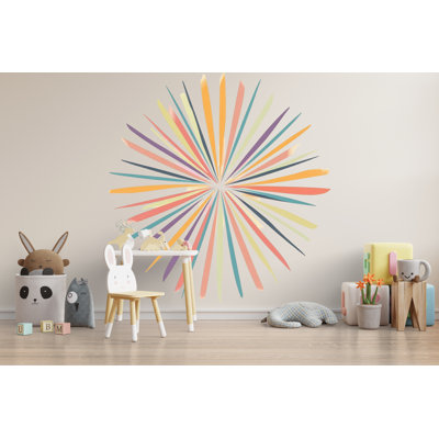Boho Sunburst Wall Decal – Large Rainbow Starburst Bedroom Accent Wall Mural 023Mv
