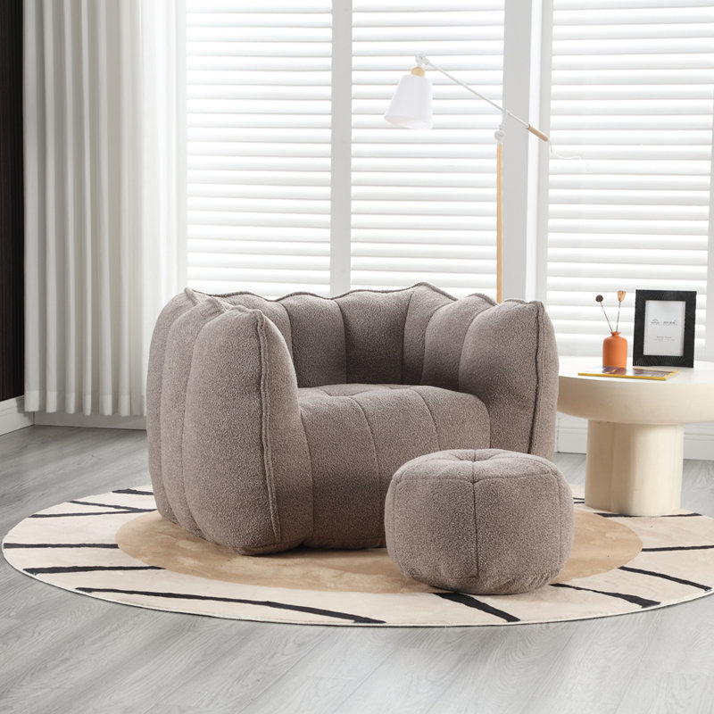 Fauteuil à billes avec repose-pieds Lazy, Chenille café