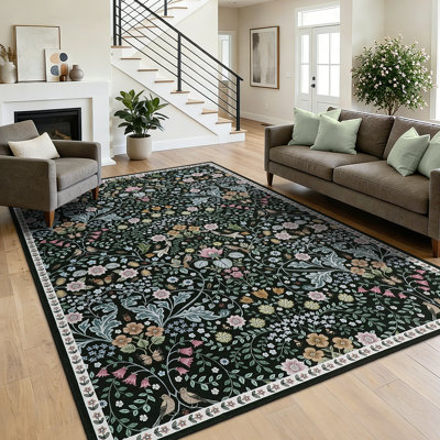 Carpettes pour salon, tapis floral lavable rétro, grand tapis botanique doux antidérapant, tapis d'intérieur résistant aux taches pour chambre à coucher, salle à manger, ferme, chambre de bébé