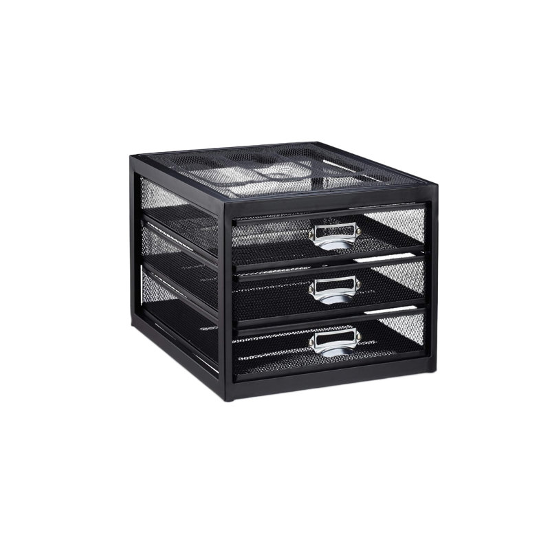 Black Desk Organiser, 3 Drawers for A4 Files, Letter Tray and Paper Sorter
