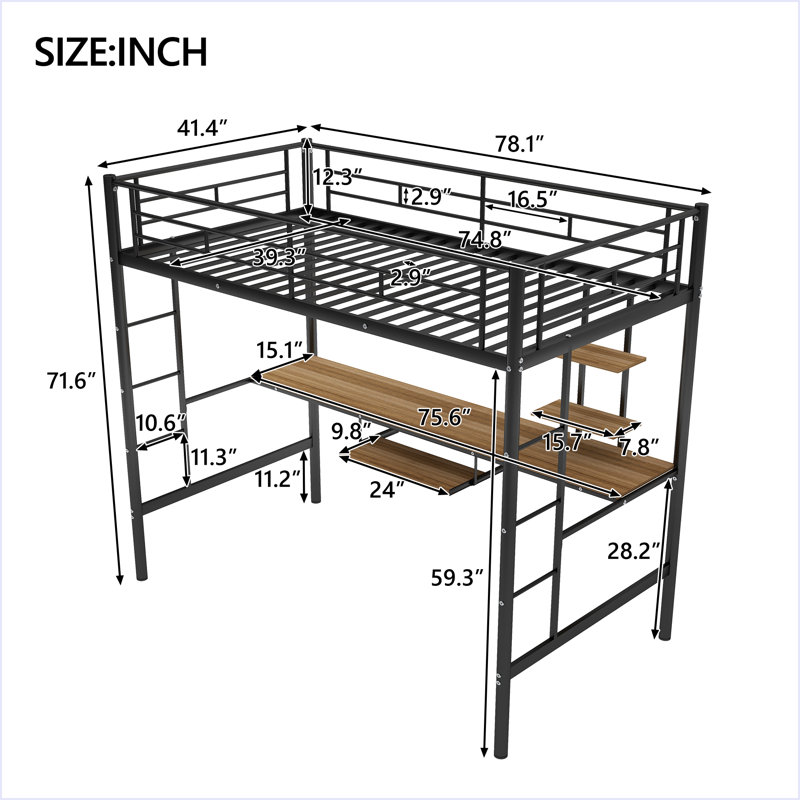 Lit mezzanine avec bureau et tablette, conception peu encombrante