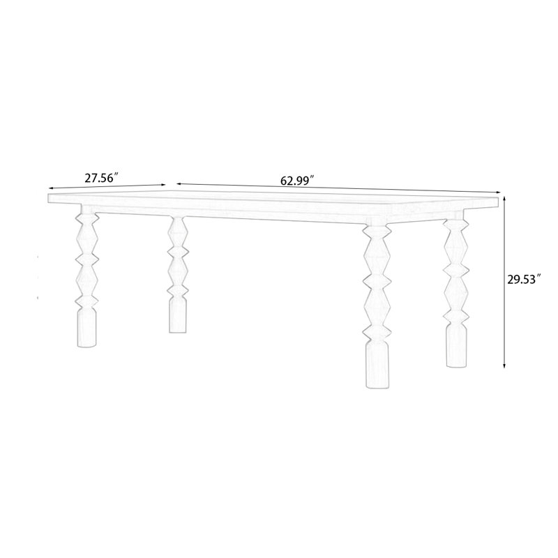 Table de salle à manger rectangulaire en bois massif, H 29,53 po x L 62,99 po x l 27,56 po, Brun