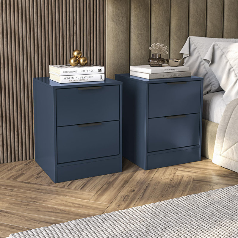 Barneveld Modern 2-drawer Nightstand (2 Unit) – Sleek Bedside Table With Smooth Drawers And Compact Design, Blue