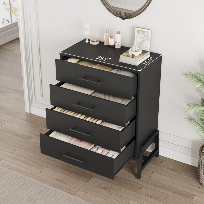 38.6" Black 4 Drawer Dresser for Bedroom Tall Chest of Drawers Freestanding Wooden Storage Dresser with Deep Drawers and Chic Legs for Closet