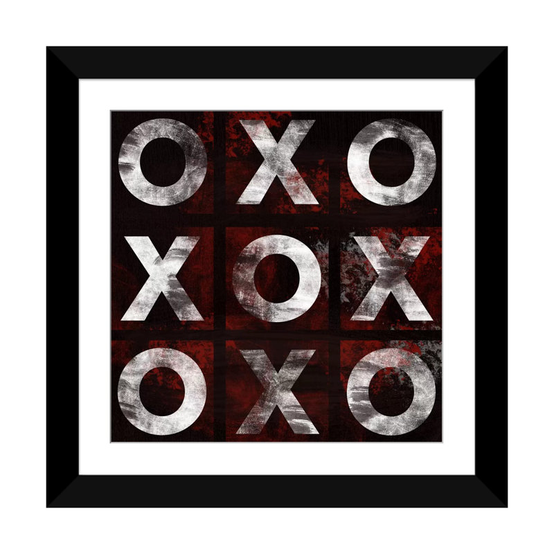 Albree Modern X's and O's, art textuel sur toile, H 16 po x l 16 po x P 1 po, Papier avec cadre noir, Blanc