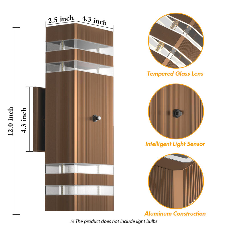 Outdoor Wall Lamp From Dusk To Dawn, Ip44 Waterproof Upper And Lower Porch Light, Black Modern Outdoor Light, Suitable For Home Porch, Garden, Courtyard, Terrace (Bulb Not Included)