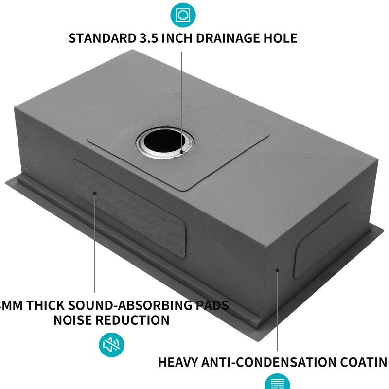 Évier de cuisine en acier inoxydable 32 po x 19 po x 10 po - calibre 304, facile à nettoyer, avec bonde et gabarit calibre 16, cuve profonde, surface lisse incluse
