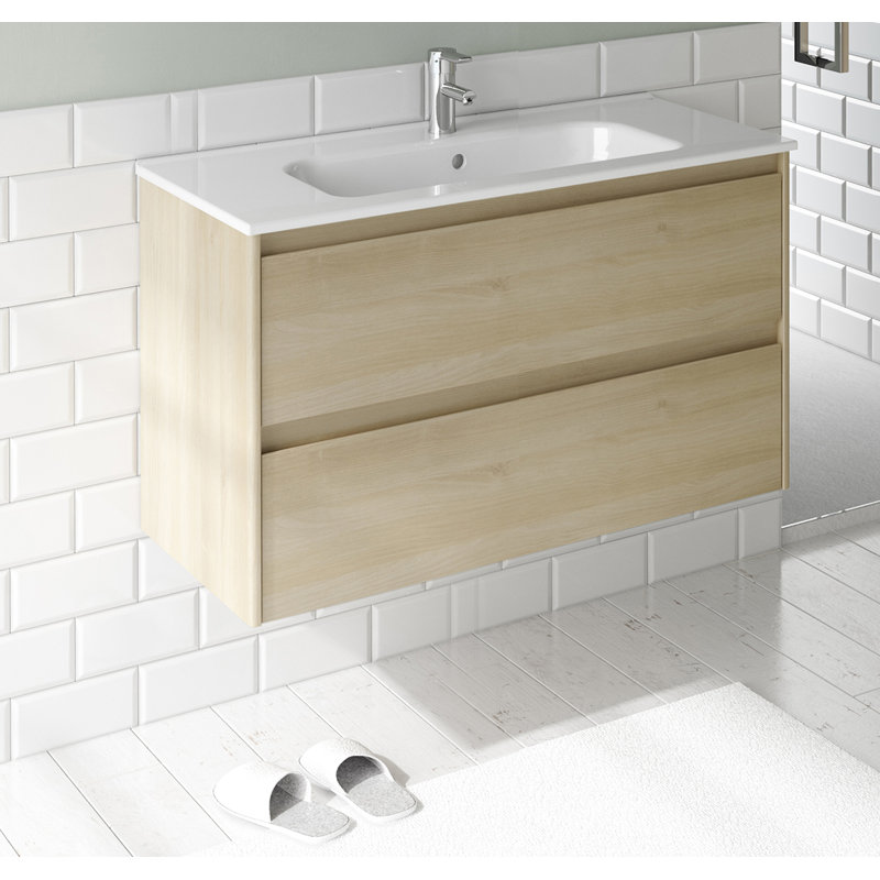 Ambra 31.7'' Single Bathroom Vanity with Ceramic Top, Nordic Oak