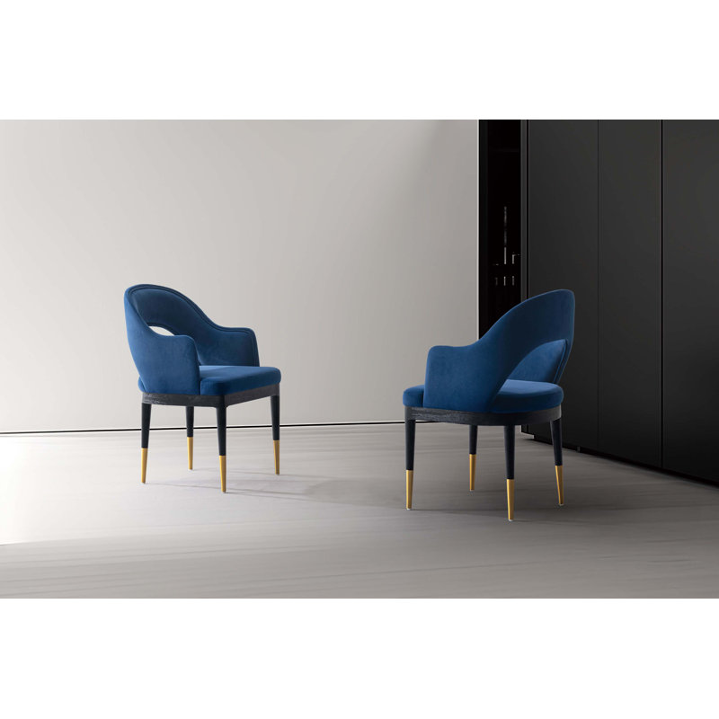 Gabelus Modern Velvet Upholstered Dining Armchair in, Midnight Blue, 2