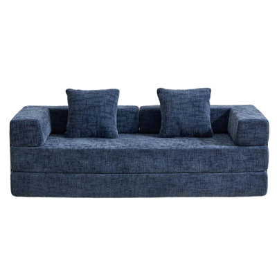 Canapé-lit modulable en velours côtelé de 195 cm (76,8 po) sans structure, en mousse à compression, avec 2 oreillers et cadre métallique fixe.