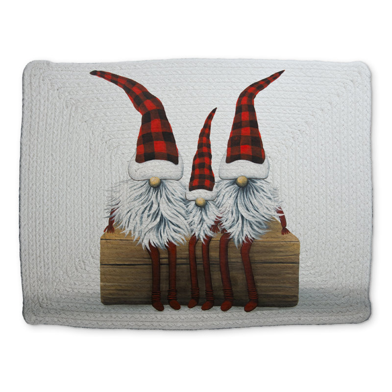 Napperon rustique en polyester tressé - décor de trois gnomes de Noël