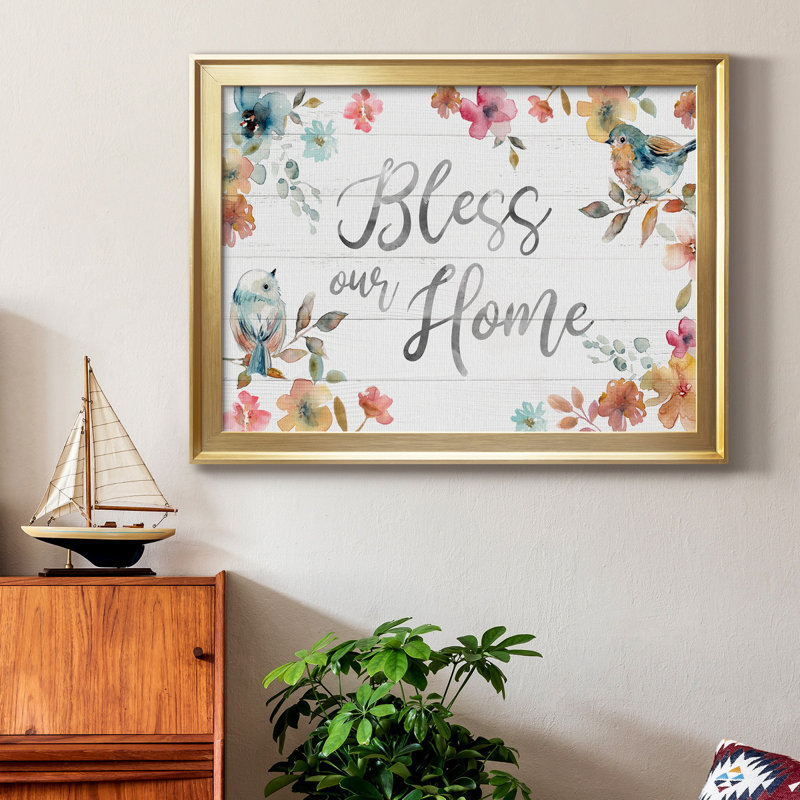 «Bless Our Home», toile encadrée de qualité supérieure - prête à être accrochée, H 18,5 po x l 24,5 po x P 1 po, Or