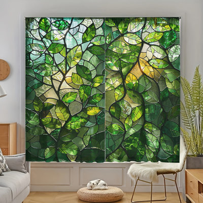 2Pcs feuilles teintées motif rideaux de fenêtre nature forêt thème drapé botanique feuille conception traitement panneaux de poche de tringle pour salon chambre cuisine décor à la maison