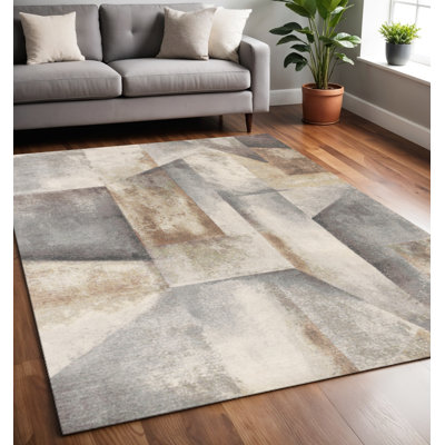 Tapis abstrait beige et brun 5 pi x 8 pi