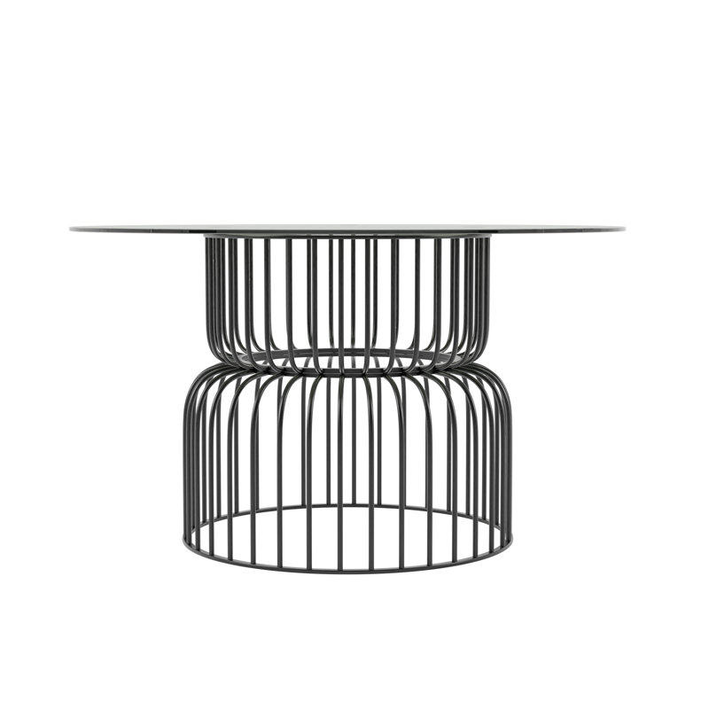 Darin Round Glass Top Metal Base Dining Table, Clear Top/Gray Base