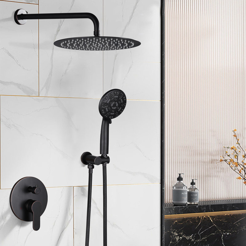 9-Spray Patterns With 1.8 Gpm 12 In. Wall Mount Shower System With Two Showerhead, Oil Rubbed Bronze