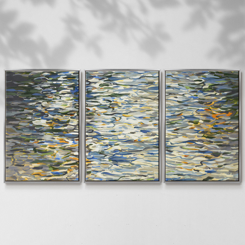 Water Reflections - Toile encadrée multi-pièces, H 40 po x l 78 po, Encadrement argenté