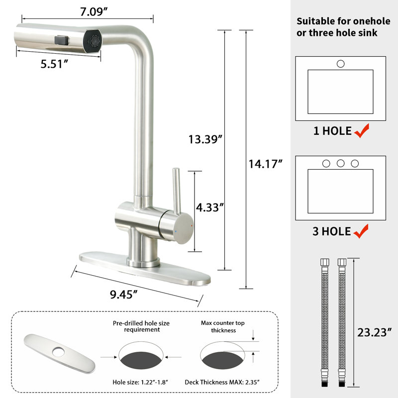 Robinet d'évier de cuisine rétractable Landolt, Nickel brossé