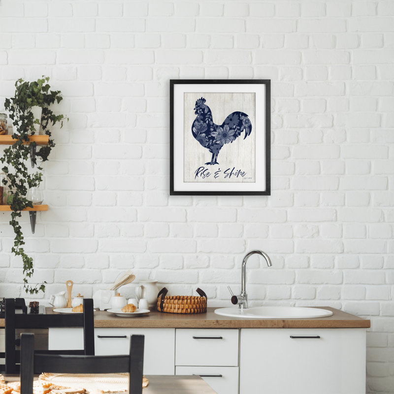 «Floral Rise & Shine Rooster», reproduction sous verre encadrée, conception par Annie Lapoint, H 16 po x l 13 po