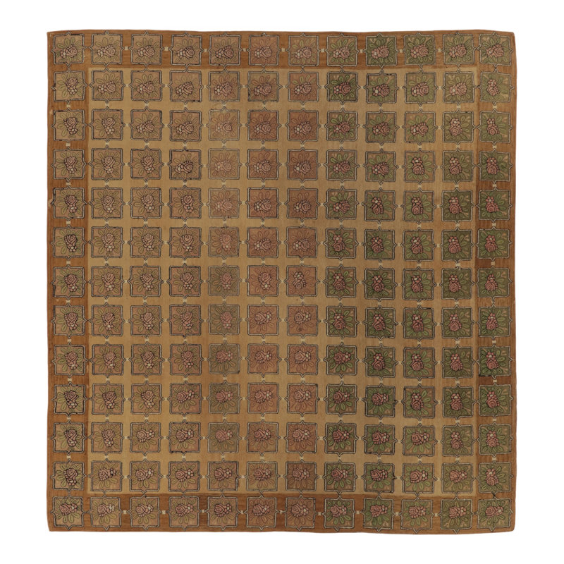 Antique Hooked Wool Rug in Warm Gold by Rug & Kilim, 1920-1929