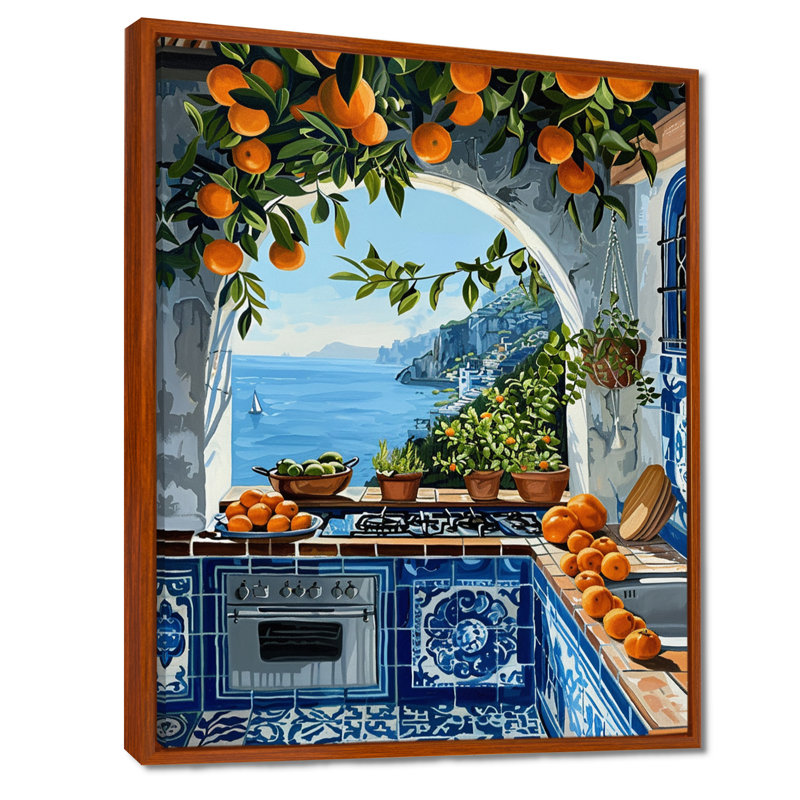 Fenêtre vue de la mer Méditerranée cuisine oranges II - cuisine murale art salon, H 20 po x l 12 po x P 1 po