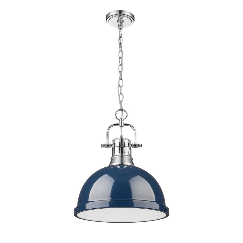 Luminaire suspendu 1 lumière avec chaîne Aljona, Bleu, H 16,875 po x l 14 po x P 14 po, Chrome