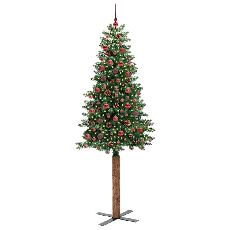 Slim Christmas Tree PVC and Solid Pine wood, Red, 6.89' H