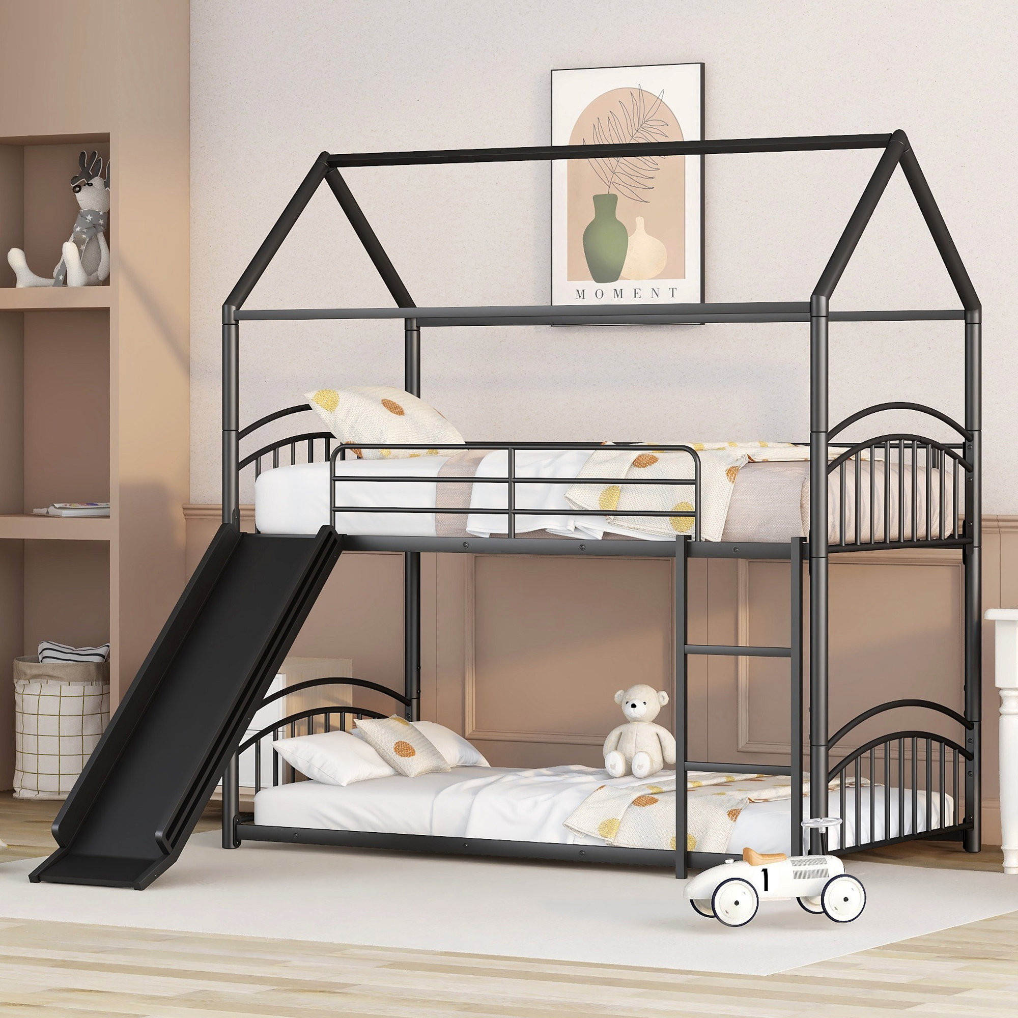 Harper Orchard Rarden Kids Twin Over Twin Bunk Bed with Slide & Reviews ...