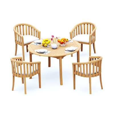 Lenong 4 - Person Teak Wood Patio Dining Set with Round Table
