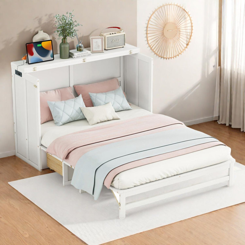 Lit double escamotable avec rangement et station de charge