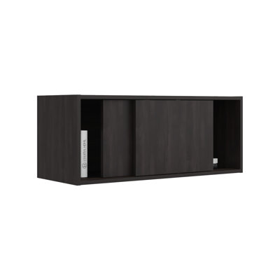 32-inch Wall Storage Cabinet With Sliding Doors - Dark Walnut Modern Particle Board For Bedroom, Office Or Garage, Concealed Storage, Space Optimization, Adaptable To Room, Streamlined Form Kitchen,