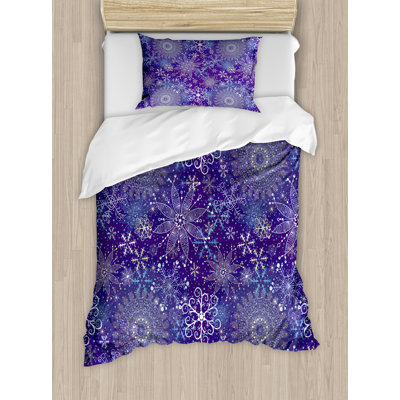 Ensemble de housse de couette de style neige d’inspiration de noël avec des flocons de neige ornés