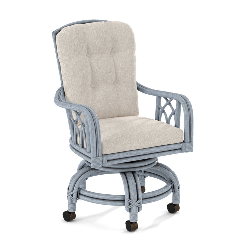 Edgewater Castered Arm Chair, White Sugar Performance; 0863-91, Sea Glass