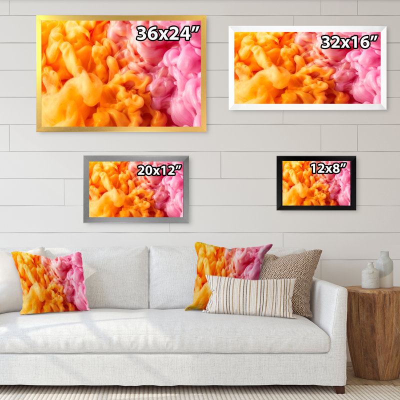 Encre orange et rose II, reproduction sur toile flottante, H 8 po x l 12 po x P 1 po, Cadre photo blanc