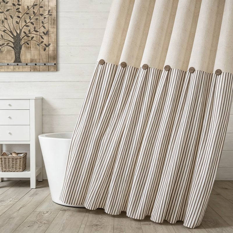 Rideau de douche en lin Farmhouse, Brun