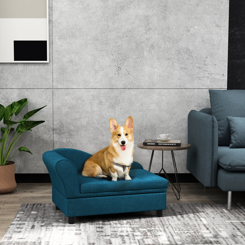 Lit pour chien, surélevé bleu foncé avec espace de rangement caché, adapté pour le rangement de canines de taille moyenne et petite, coussin moelleux, lit pour animaux de compagnie et chiens, pratique pour se détendre