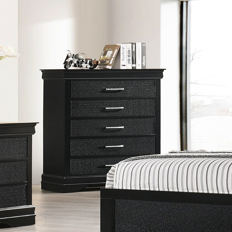 Mobilier de chambre à coucher à 5 tiroirs avec commode haute moderne 1pc, Noir