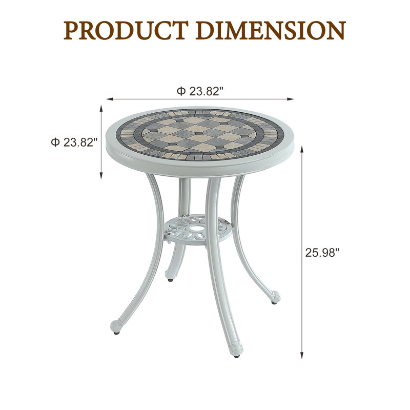 Table de bout ronde en métal pour l'extérieur, l 23,82 po x P 23,82 po, Blanc