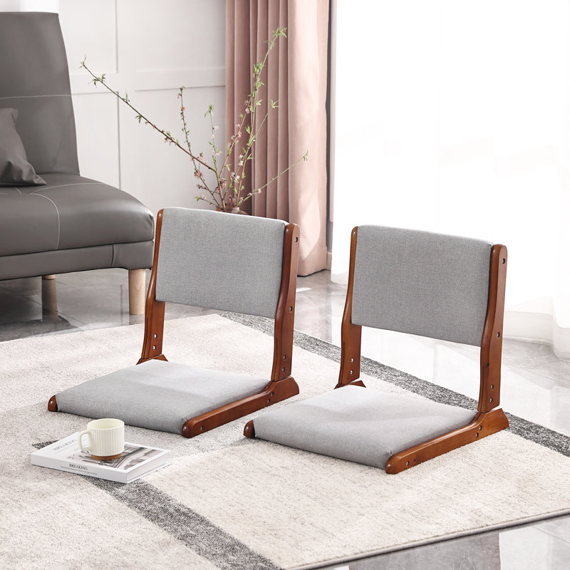Chaise de sol pliable Tatami, Gris/noyer, 2
