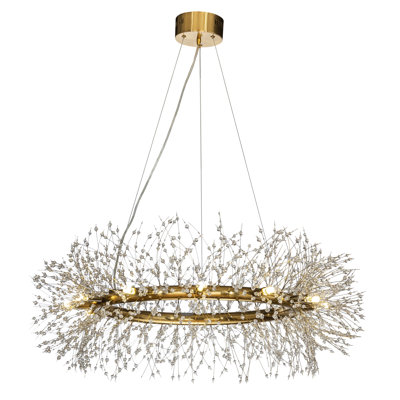 Almand Modern Crystal Firework Chandelier 12-lights Round Glam Ceiling Lighting in Antique Bronze