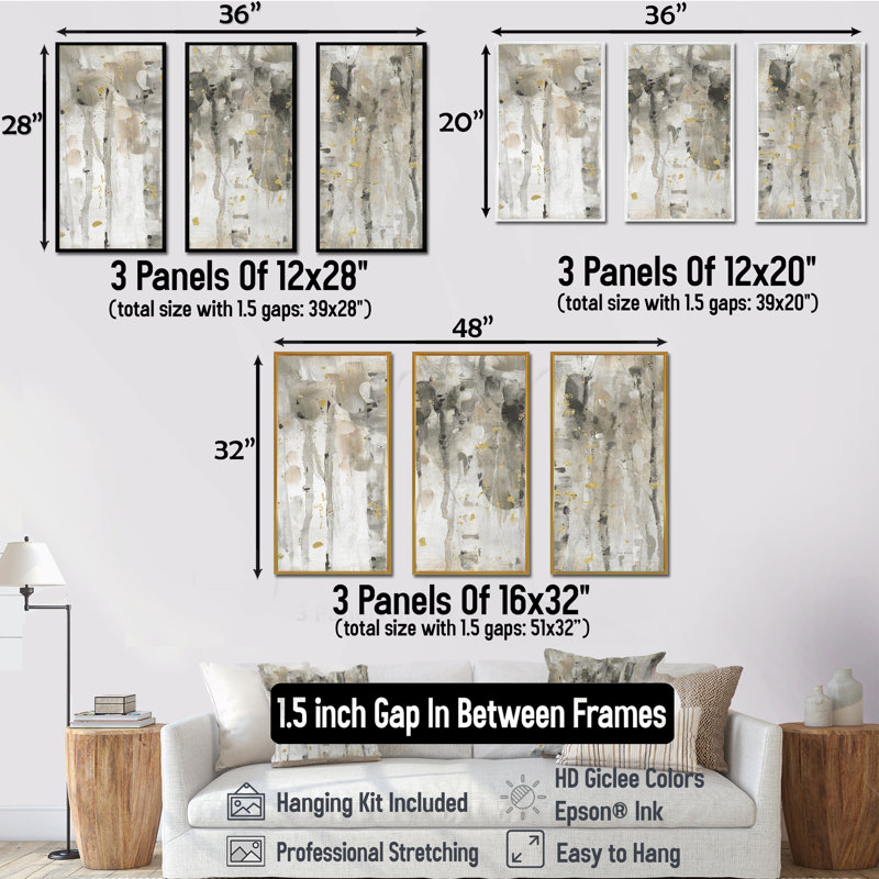 The Modern Gray Forest IV - Farmhouse, ensemble d'art mural sur toile encadrée, 3 pièces, H 20 po x l 36 po x P 1 po