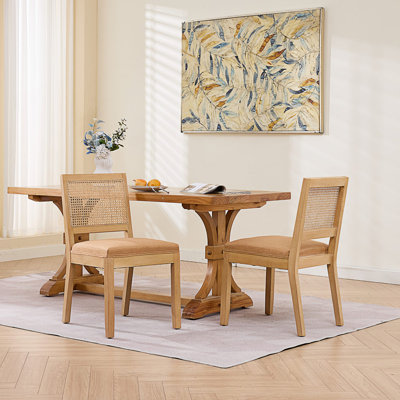 Set of 2 Rattan Dining Chairs, Farmhouse Kitchen Chairs with Cane Back