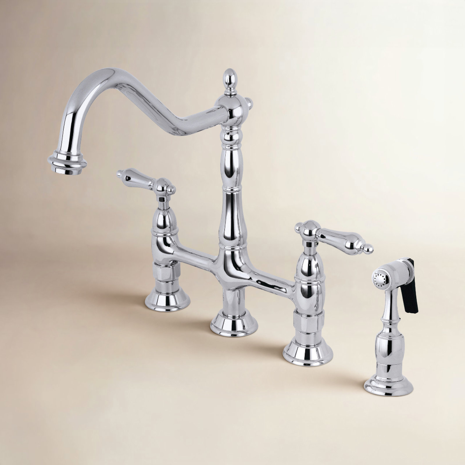 Kingston Brass Heritage 4-Hole Bridge Faucet, Polished Chrome