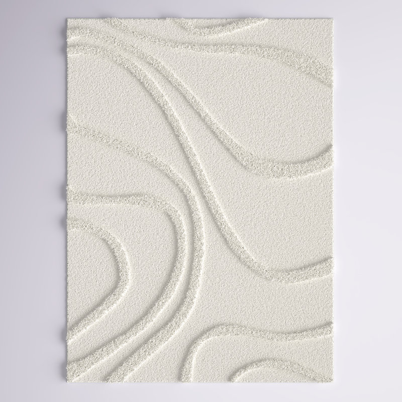 Ailey Machine Woven Shag Area Rug, Rectangle 5'3" x 7', Beige/White