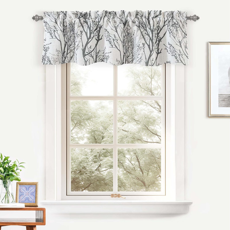 Gray Tree Branch Linen Blend Rod Pocket Valance 52" x 14"
