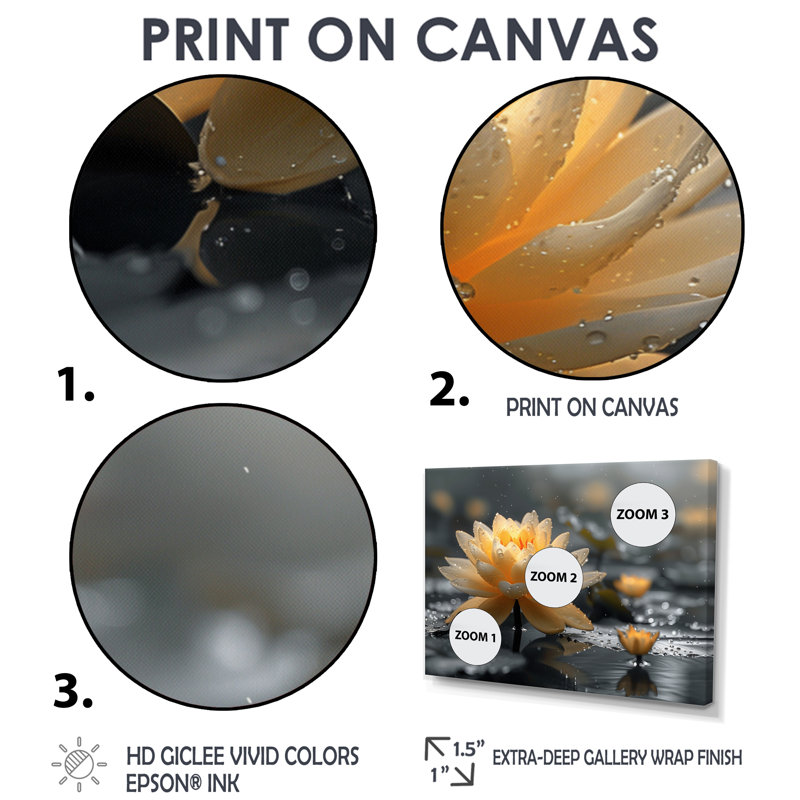 Étang de lotus tropical beige et gris I - art mural lotus, Cadre flottant brun, H 34 po x l 44 po