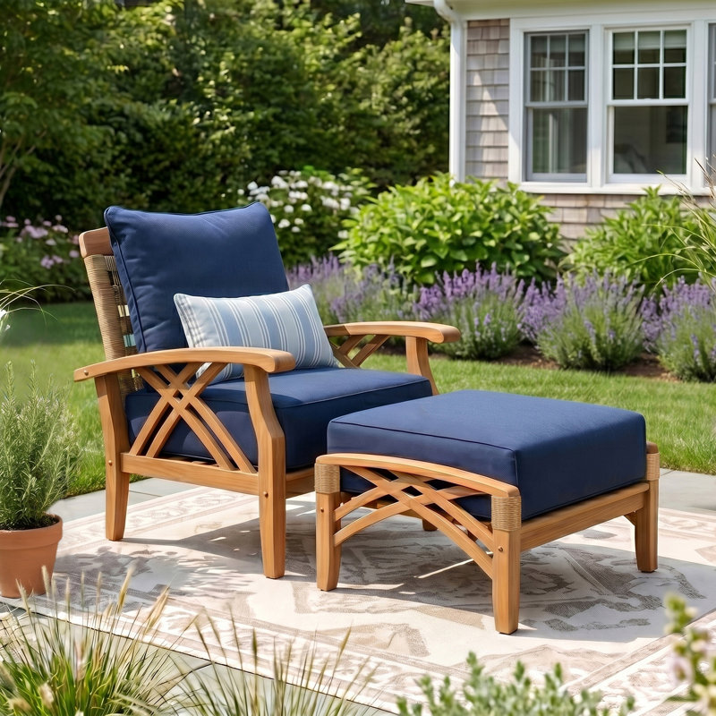 Murrin 2 - Piece Teak Outdoor Conversation Set With Cushions, Beige